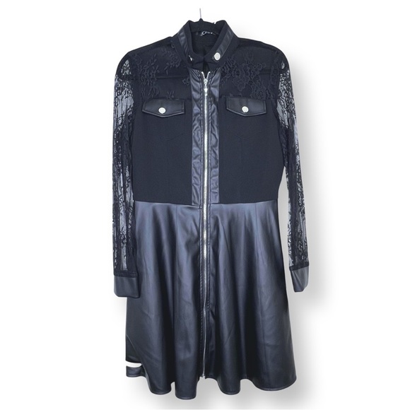 [ CBR ] Black Longsleeve Fit & Flare w/Faux Leather Skirt : M - Picture 5 of 14